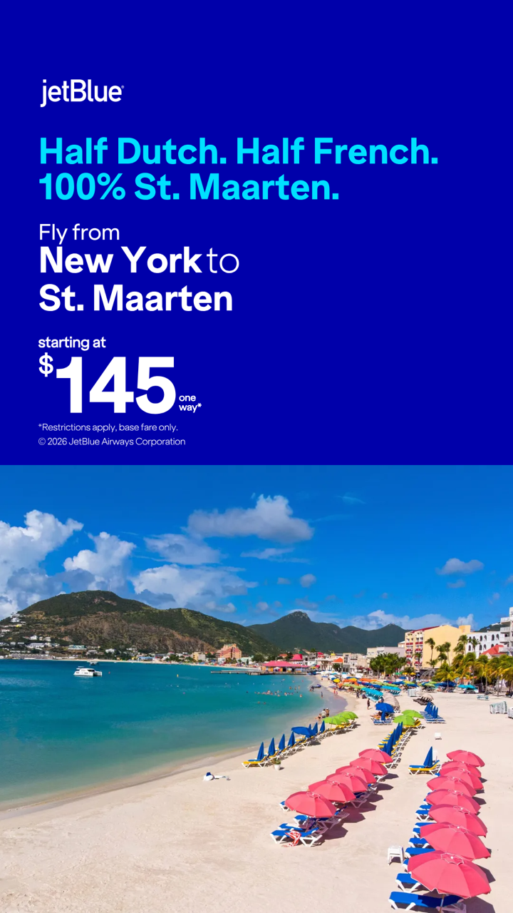 JetBlue New York to St. Maarten fare advertisement